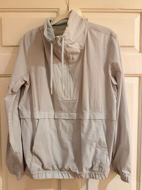 lululemon athletica light beige drawstring half-zip pullover